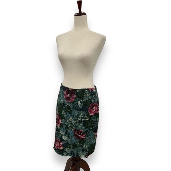NEW J. Jill Ponte Stretch Floral Work Skirt Petite Small Green Blue Pink Rose - Picture 4 of 14